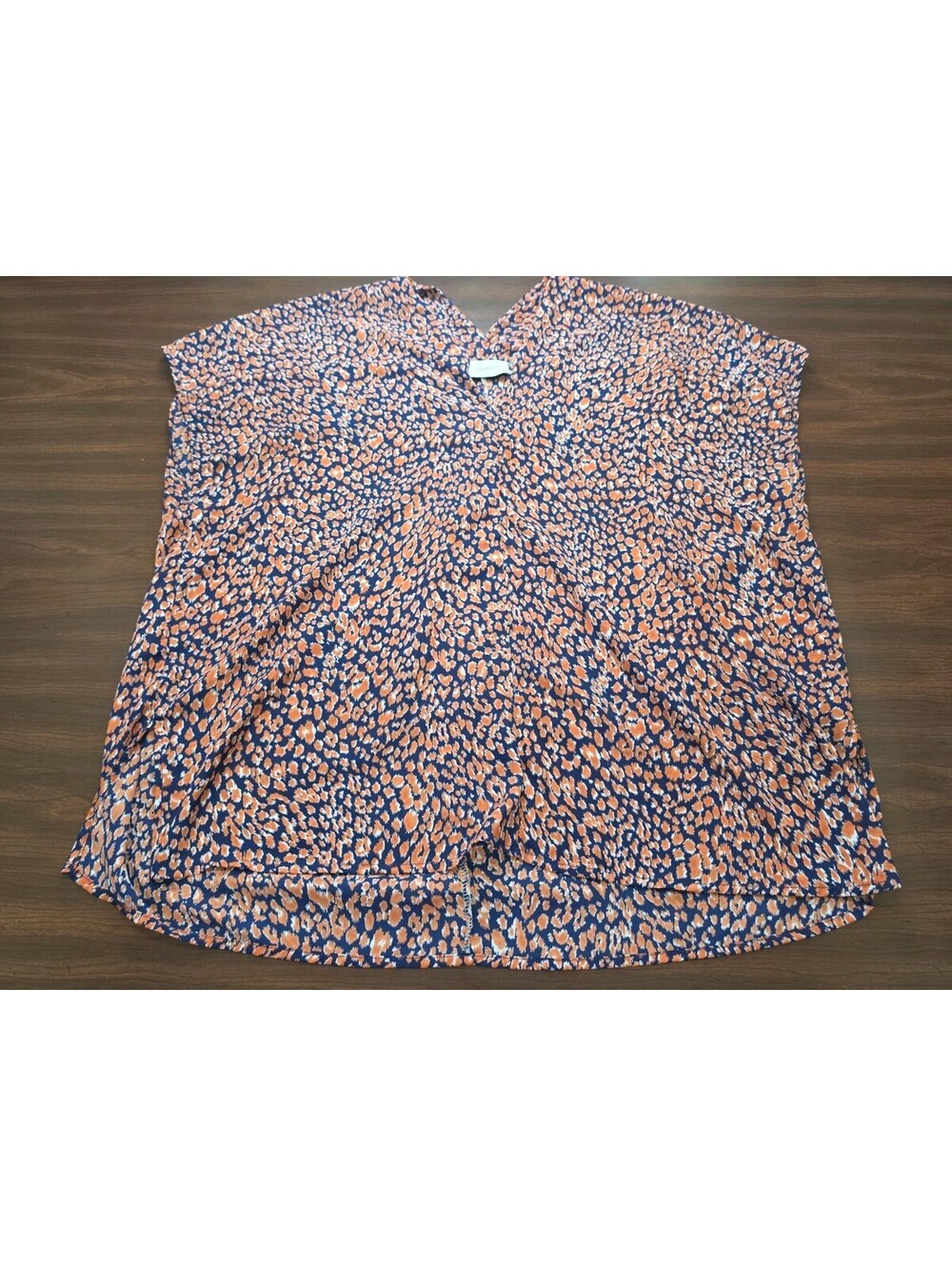 Adrienne Blue Orange Abstract Animal Print Sleeveless Large Blouse Career Casual